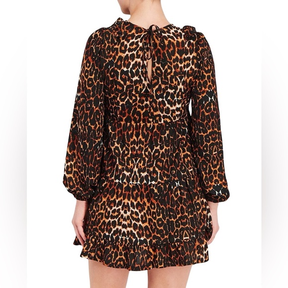 Asos Curve Women Frill Front Leopard Print Mini Dress, Black/Brown Combo size 24 - Picture 2 of 12